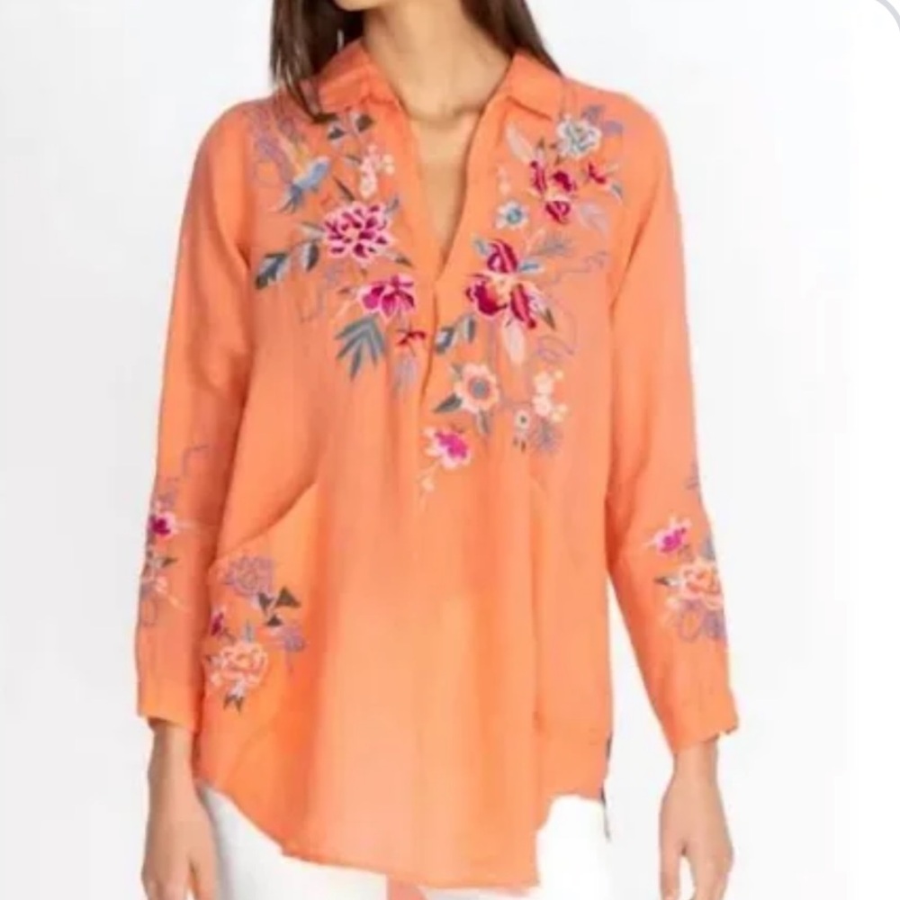 Johnny Was Embroidered Orange Tunic Top